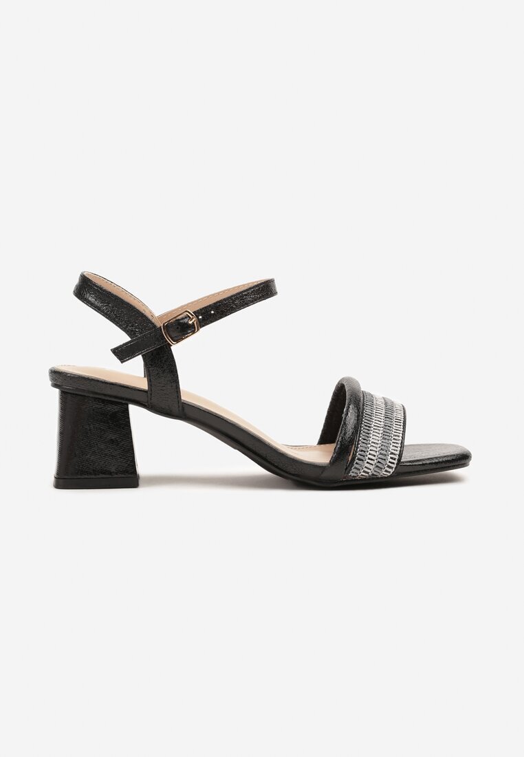 mannika Sandale Negre pe Toc Conic cu Barete Decorative Ndivaya