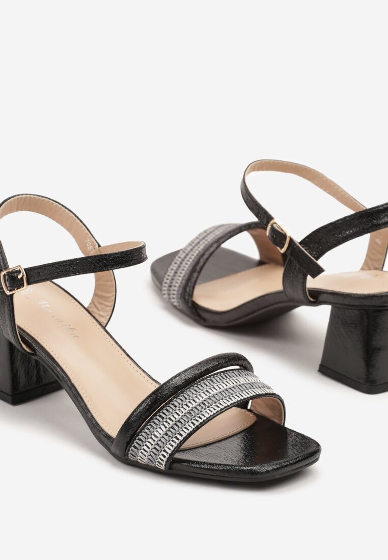 mannika Sandale Negre pe Toc Conic cu Barete Decorative Ndivaya