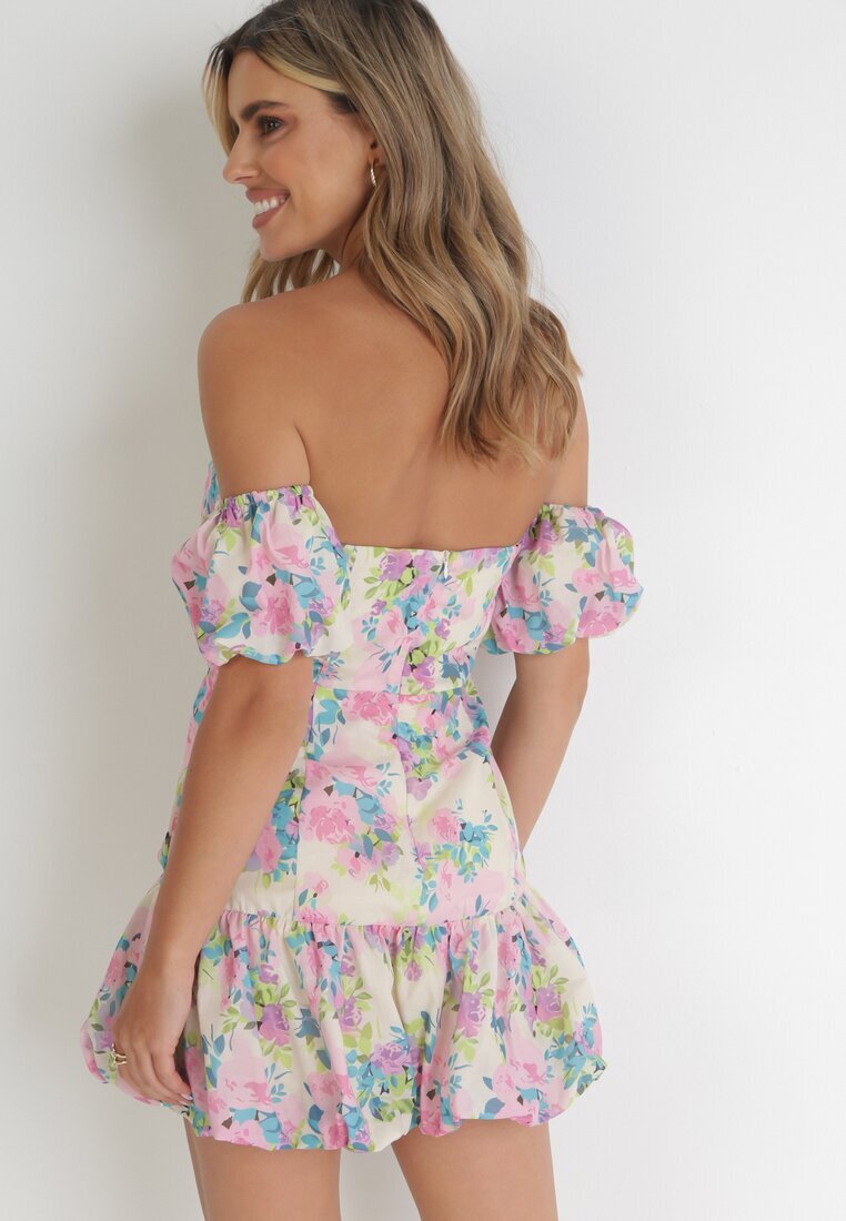 manosque Rochie Mini Bej deschisă cu mâneci căzute și șnur decorativ din bumbac Gabrisa