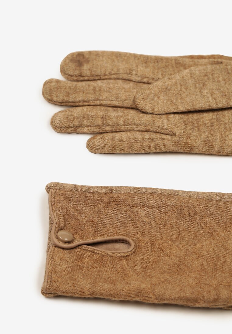  Mănuși bej închis din bumbac și cu nasture cu romburi Welremi
