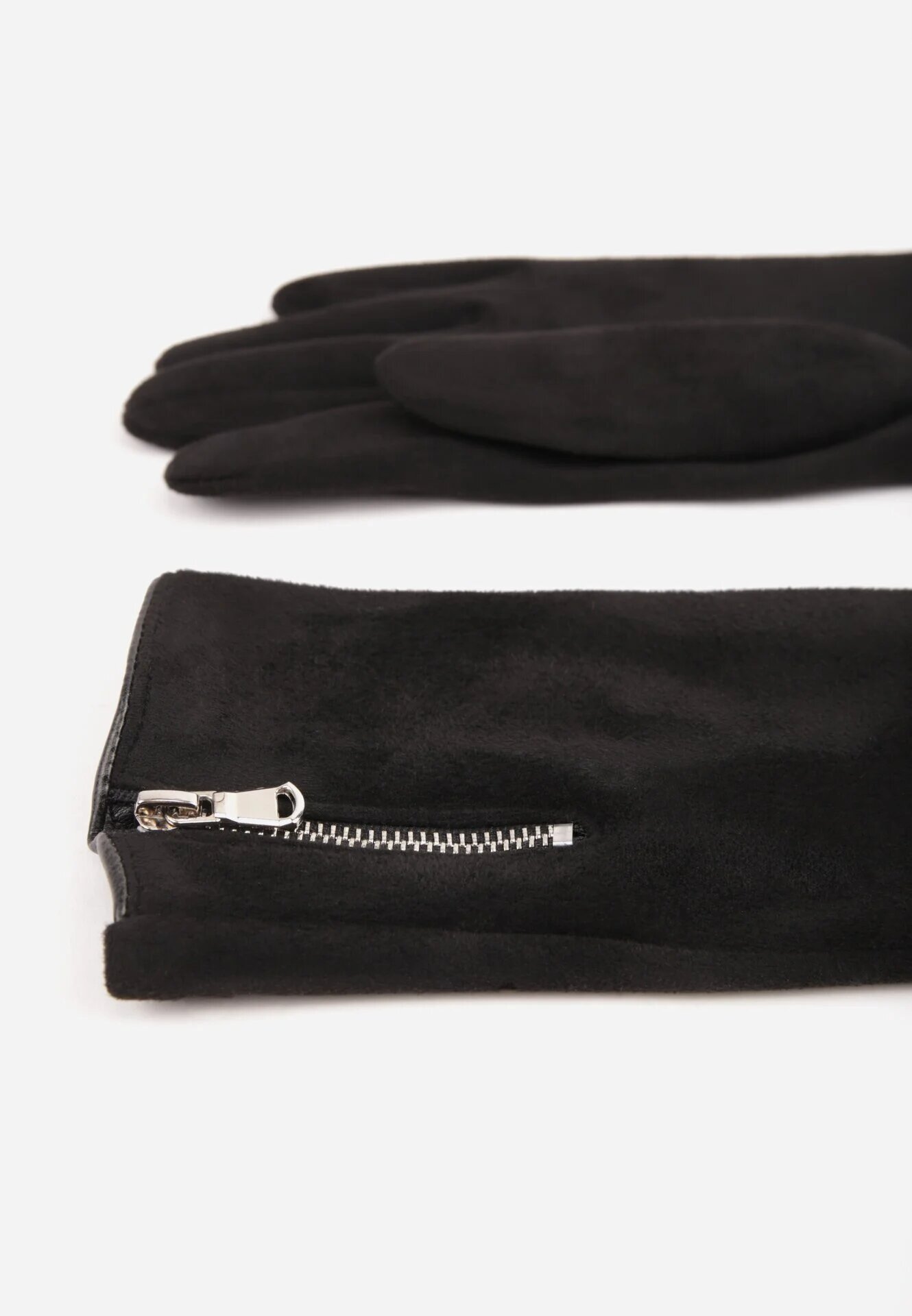  Mănuși cu bumbac decorate cu fermoar și broderie tip floare Oventia Negre