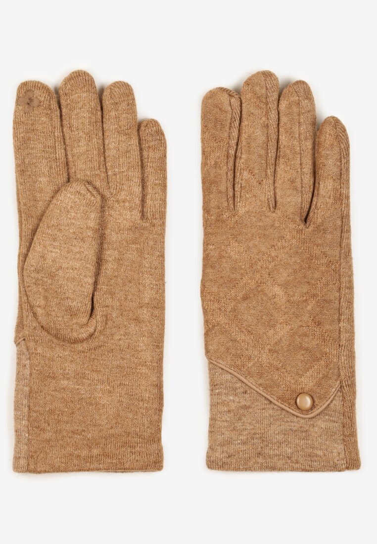  Mănuși Maro din Tricot Decorate cu Buton Elegant Senellia