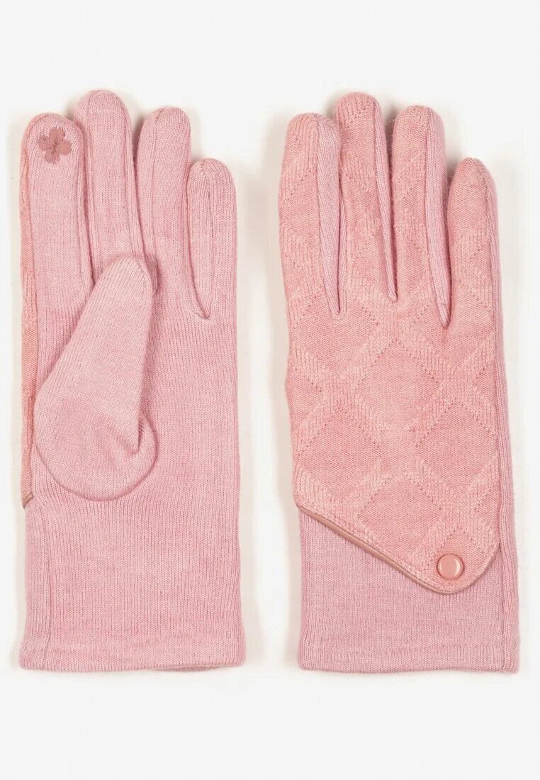  Mănuși Roz din Tricot decorate cu un Buton Elegant Senellia