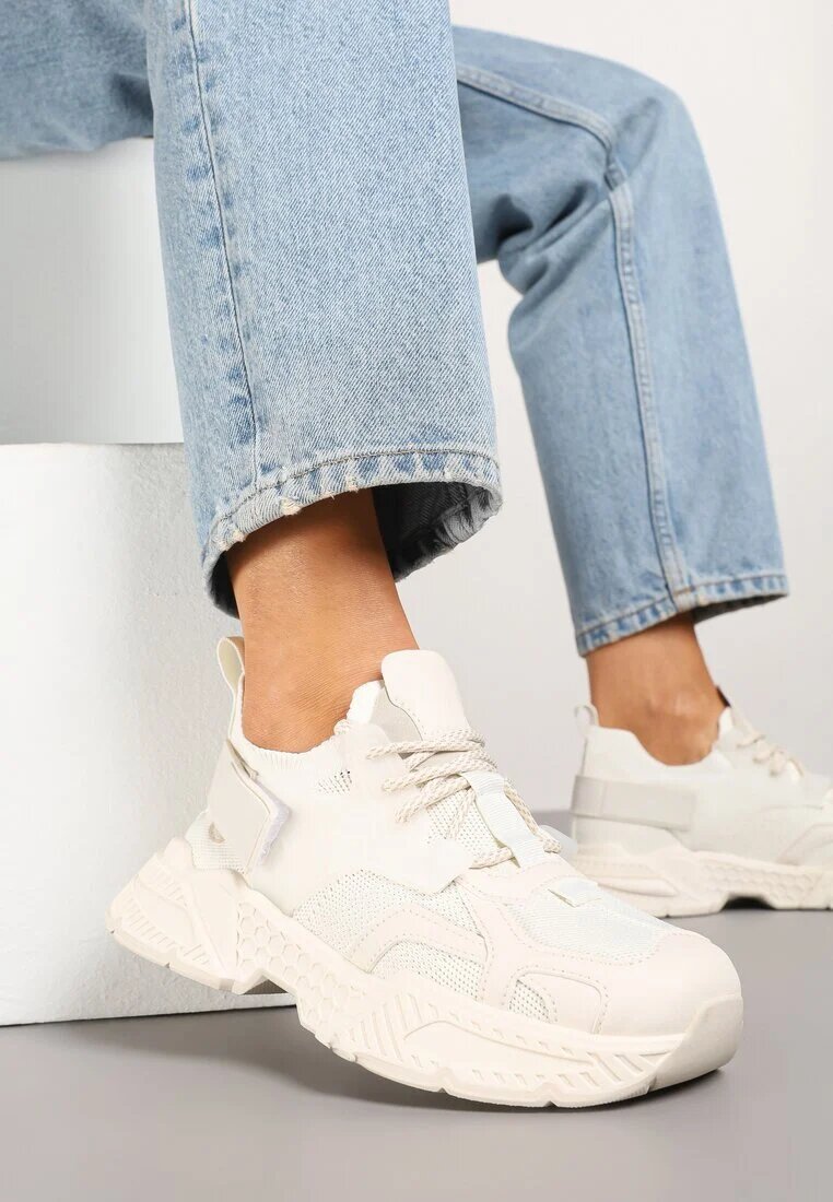 marquiiz Adidași Bej Streetwear pe Talpă cu Reliefuri și Velcro Zilanne