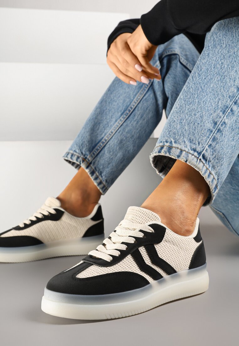 marquiiz Adidași Negru-Bej Stil Tenis cu Dungi Geometrice Falenira