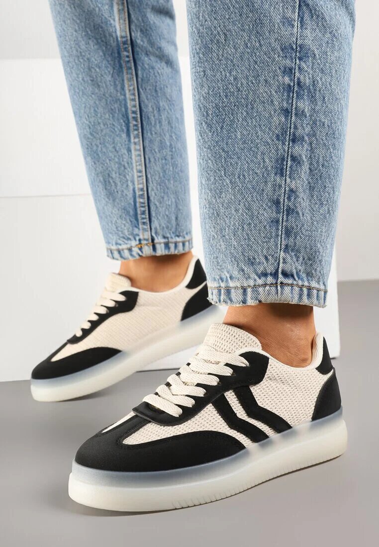 marquiiz Adidași Negru-Bej Stil Tenis cu Dungi Geometrice Falenira