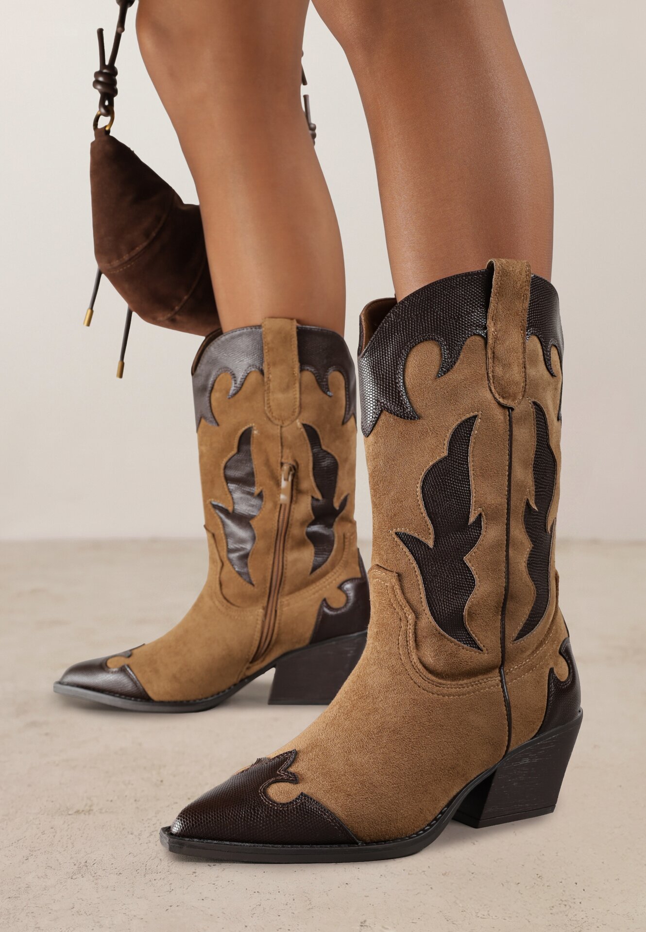 marquiiz Cizme Maro Stil Cowboy cu Toc Conic Decorate cu Imprimeu Astille