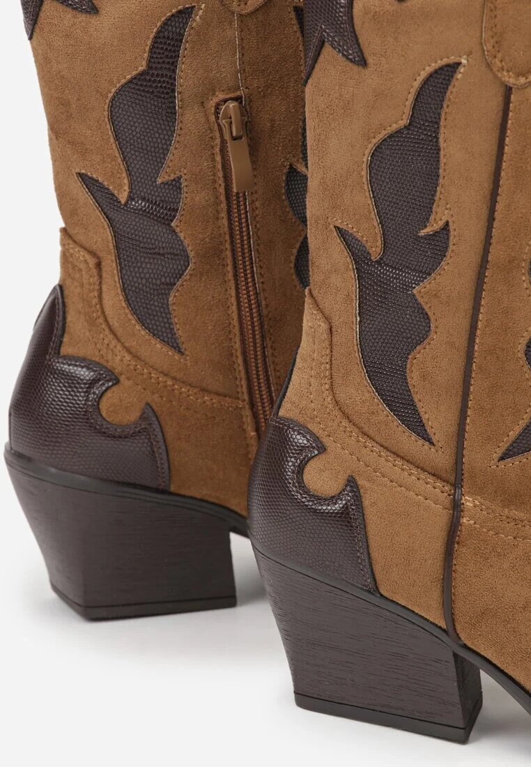 marquiiz Cizme Maro Stil Cowboy cu Toc Conic Decorate cu Imprimeu Astille