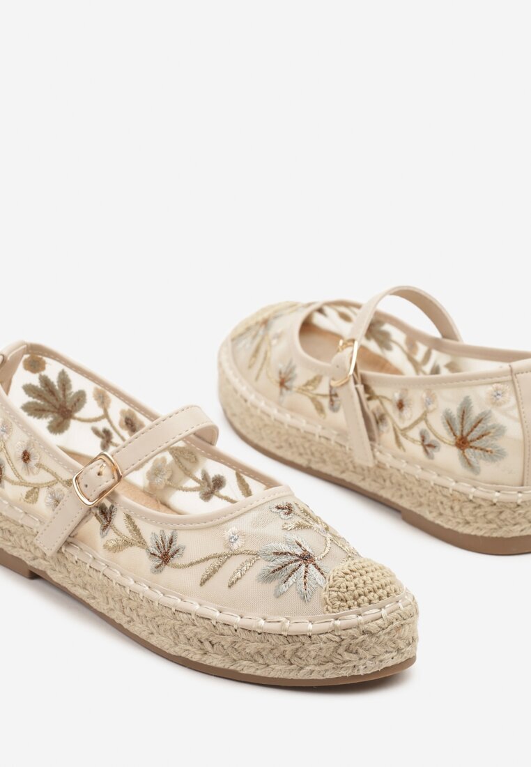 marquiiz Espadrile bej tip plasă cu talpă împletită cu baretă și cataramă și broderie Vilritia