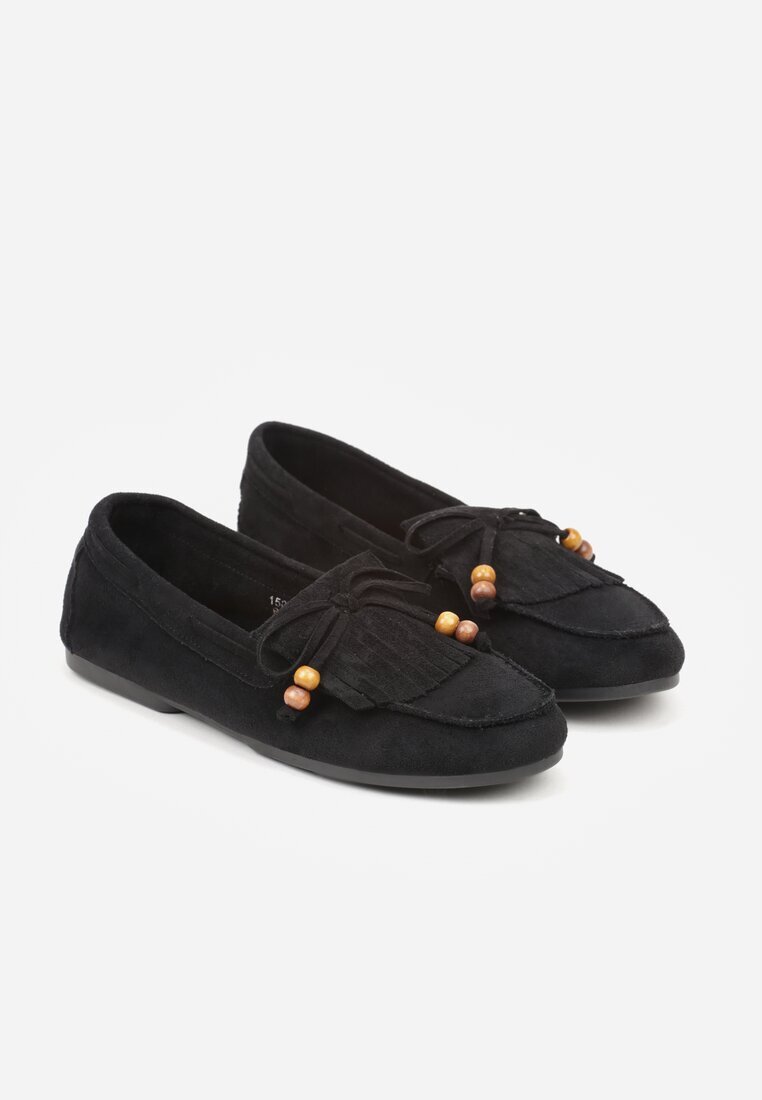 marquiiz Mocasini Negri Decorați cu ciucuri fundă și mărgele Woodswift