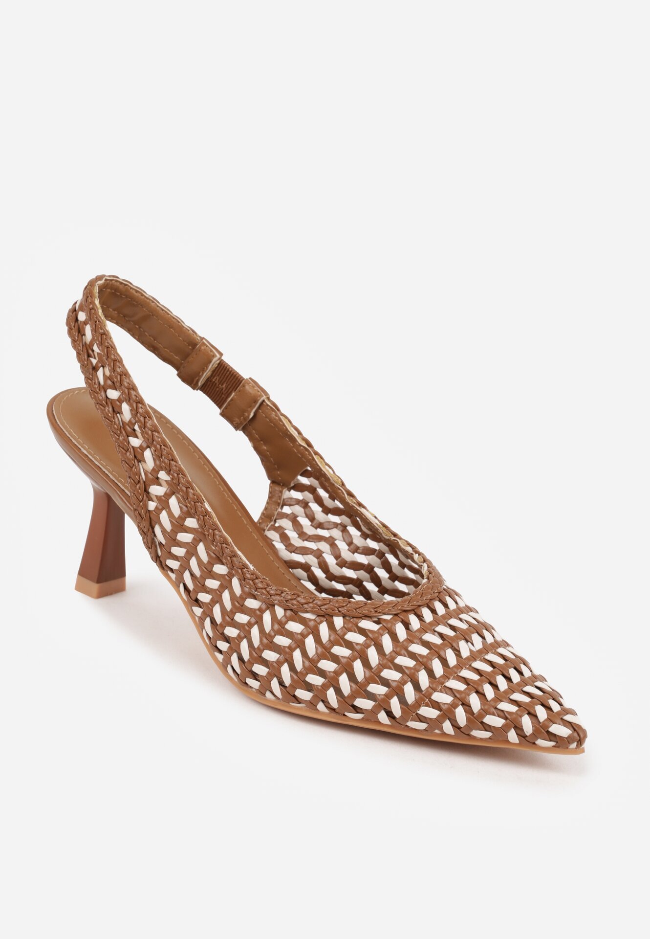 marquiiz Pantofi cu toc maro decupați din împletitură slingback cu toc cui Akisishia