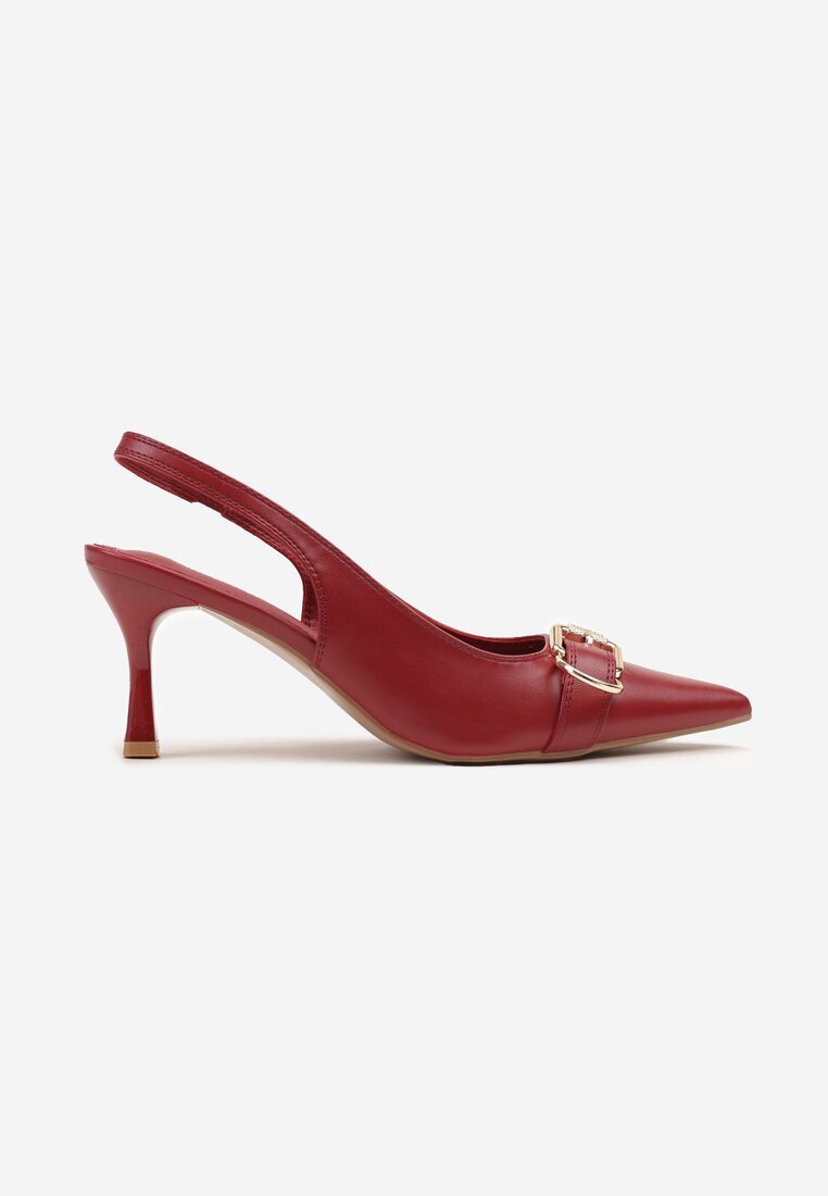 marquiiz Sandale Bordeaux cu toc stiletto fără călcâi cu cataramă metalică Polliviana