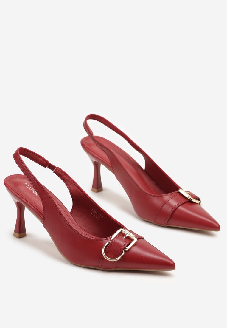 marquiiz Sandale Bordeaux cu toc stiletto fără călcâi cu cataramă metalică Polliviana