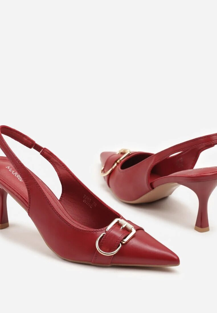 marquiiz Sandale Bordeaux cu toc stiletto fără călcâi cu cataramă metalică Polliviana