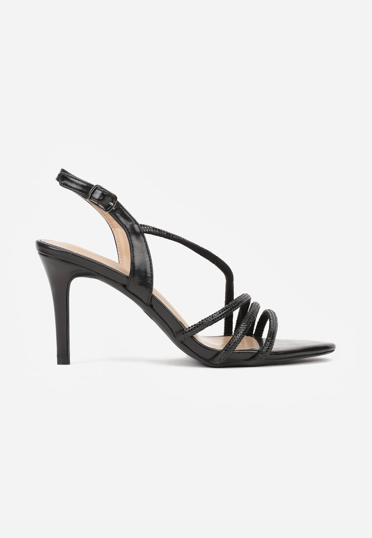 marquiiz Sandale Negre cu toc stiletto decorate cu strasuri Denafera