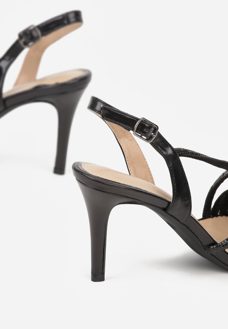 marquiiz Sandale Negre cu toc stiletto decorate cu strasuri Denafera