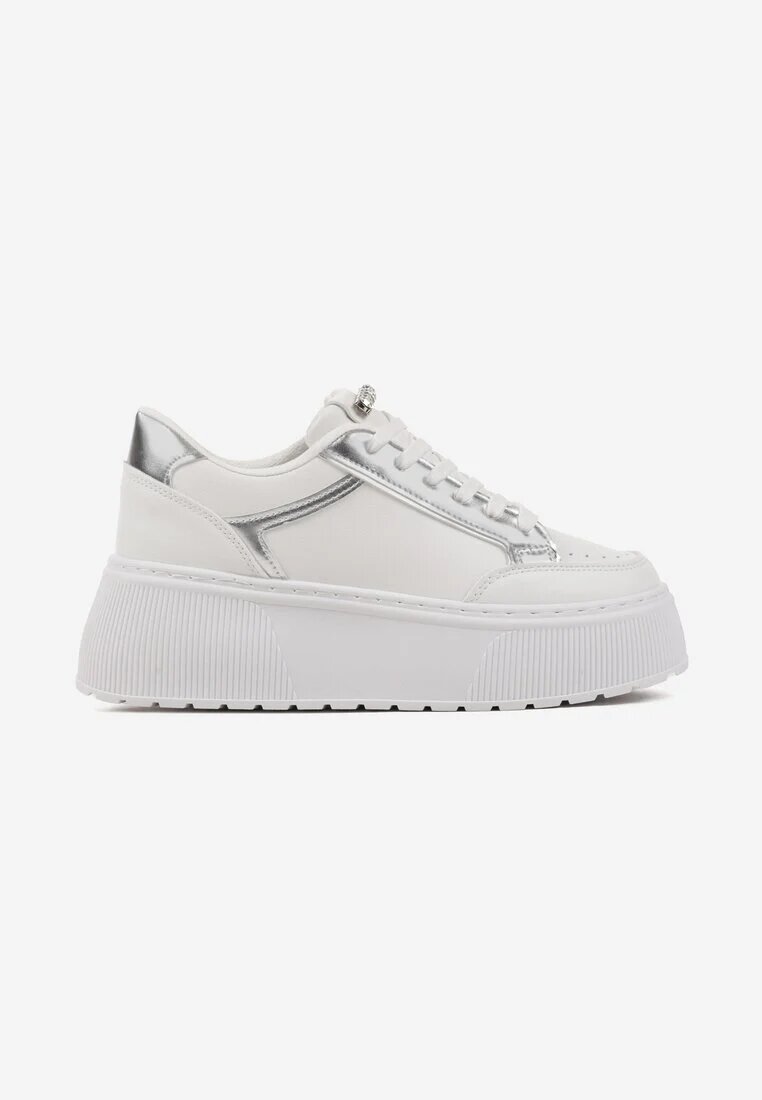 marquiiz Sneakers Albi cu Talpă Groasă cu Cusături Decorative Tataniel
