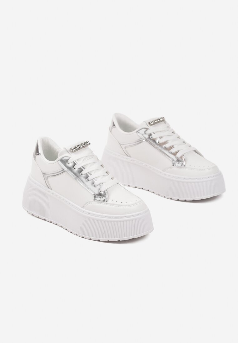 marquiiz Sneakers Albi cu Talpă Groasă cu Cusături Decorative Tataniel