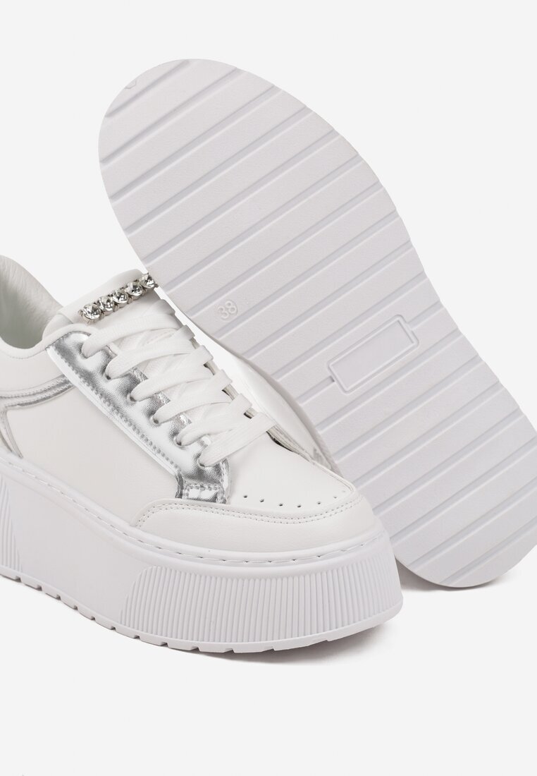 marquiiz Sneakers Albi cu Talpă Groasă cu Cusături Decorative Tataniel