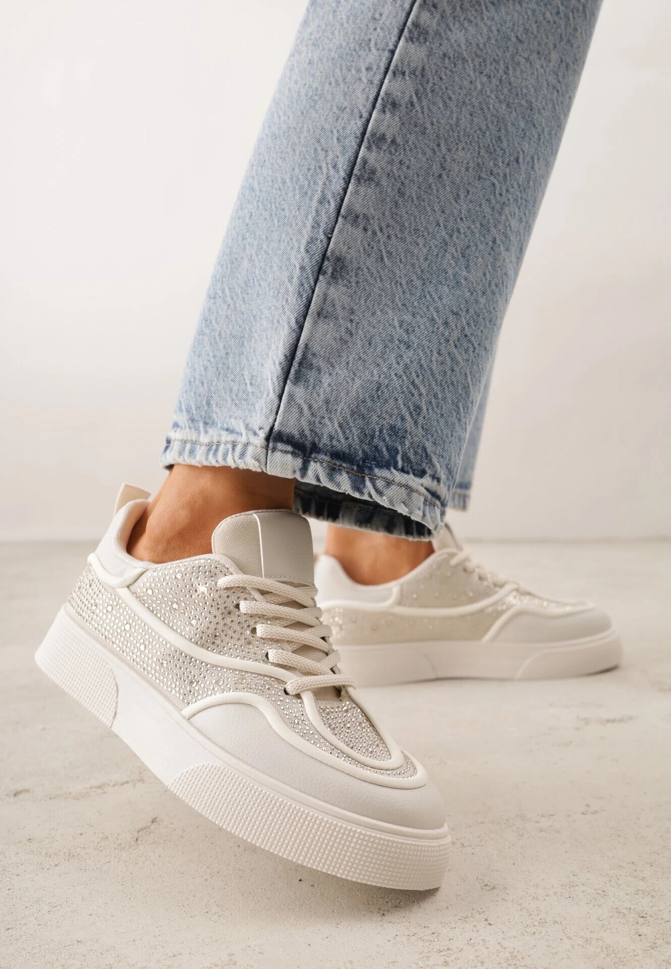 marquiiz Sneakers Bej pe Talpă Groasă cu Zirconii Catith