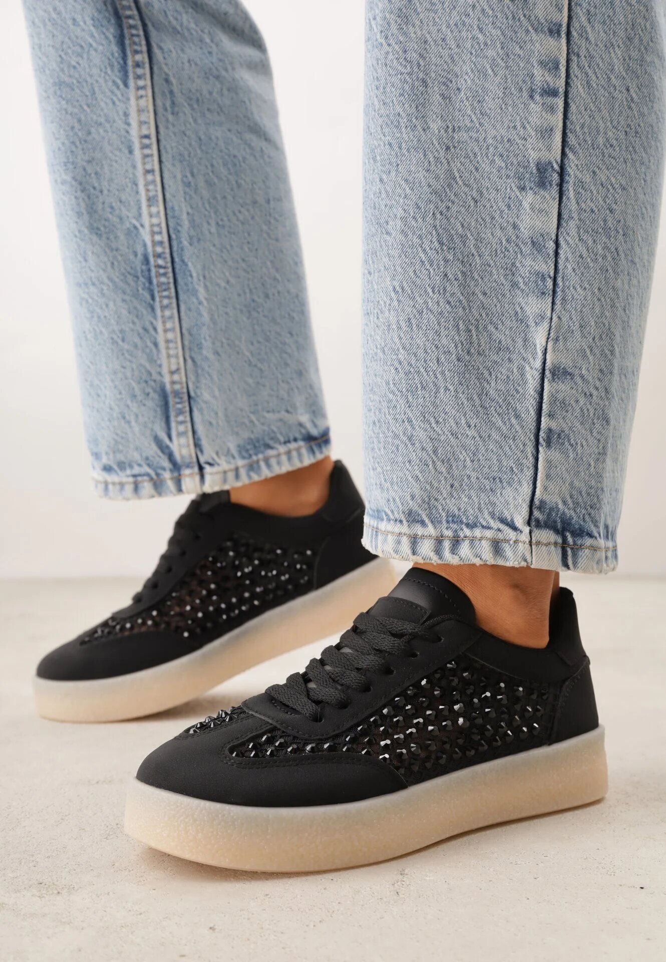 marquiiz Sneakers Negre pe Talpă Groasă Decorați cu Zirconii Orinrya