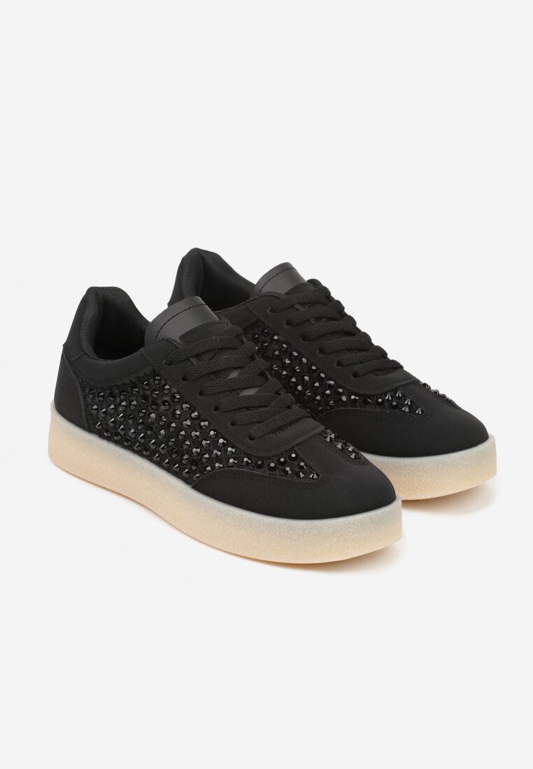marquiiz Sneakers Negre pe Talpă Groasă Decorați cu Zirconii Orinrya