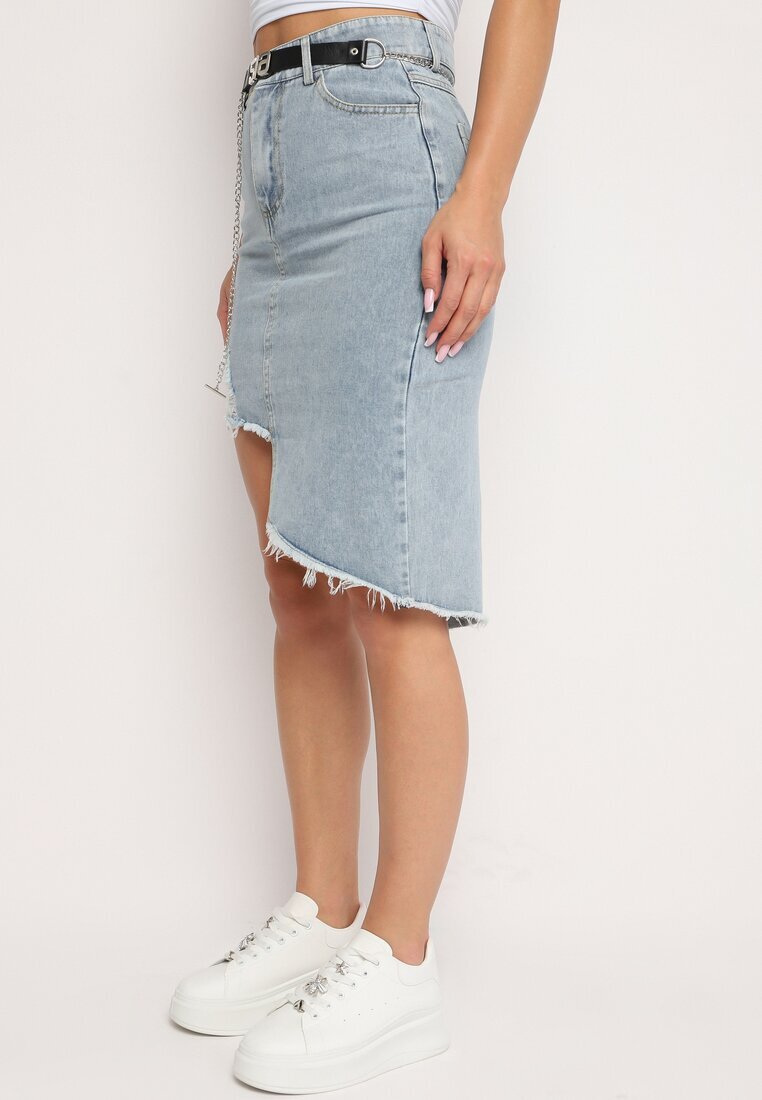 may moda Fustă Albastru deschis Din denim Asimetrică Cu talie înaltă Din bumbac Cu curea și cu lanț Vimorinne