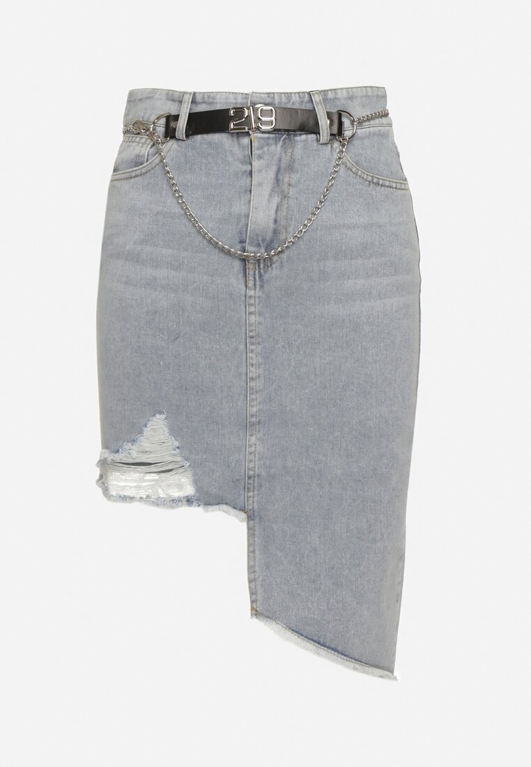 may moda Fustă Albastru deschis Din denim Asimetrică Cu talie înaltă Din bumbac Cu curea și cu lanț Vimorinne