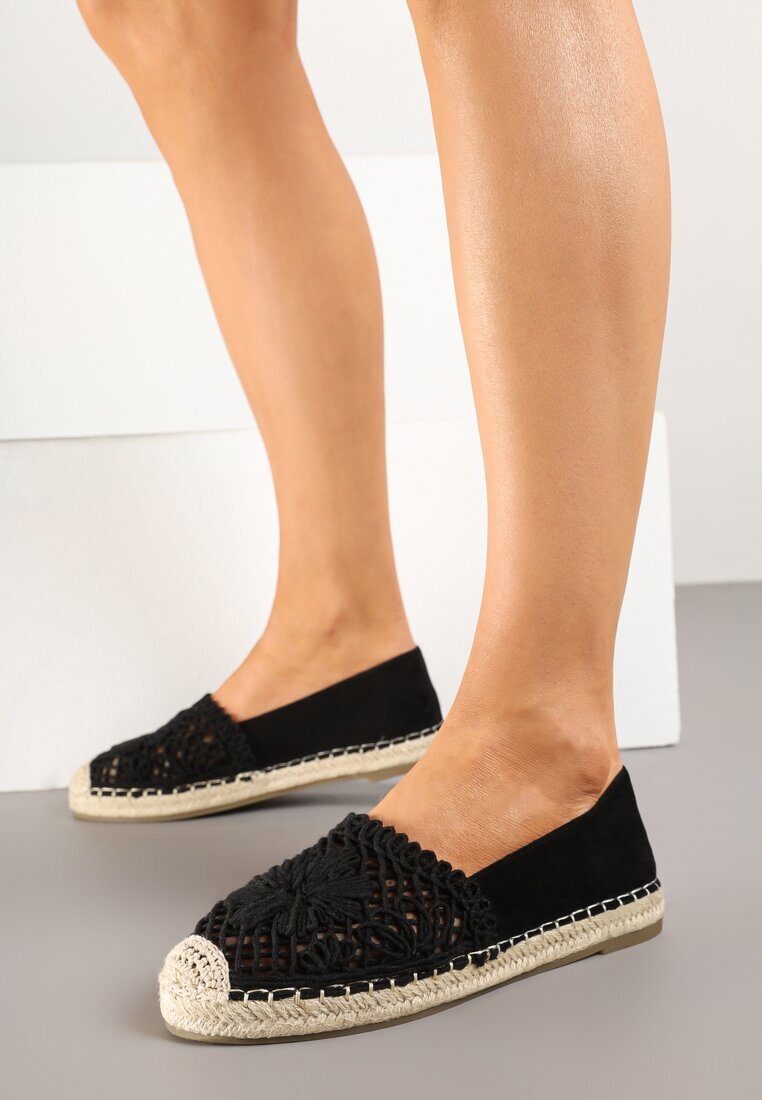 mellisa Espadrile Negre Perforate Decorate cu Șnur Împletit Sdivaya