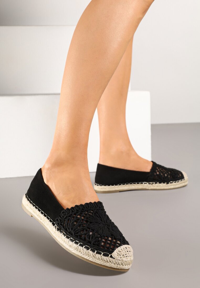 mellisa Espadrile Negre Perforate Decorate cu Șnur Împletit Sdivaya