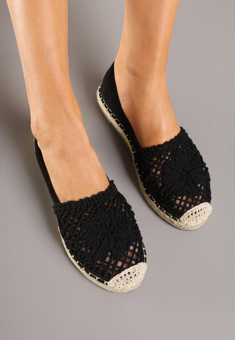mellisa Espadrile Negre Perforate Decorate cu Șnur Împletit Sdivaya