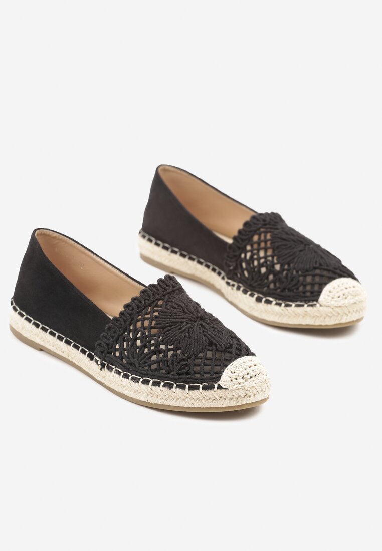 mellisa Espadrile Negre Perforate Decorate cu Șnur Împletit Sdivaya