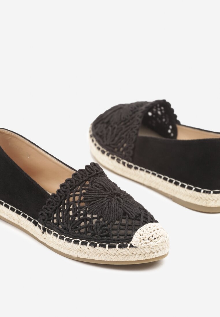 mellisa Espadrile Negre Perforate Decorate cu Șnur Împletit Sdivaya