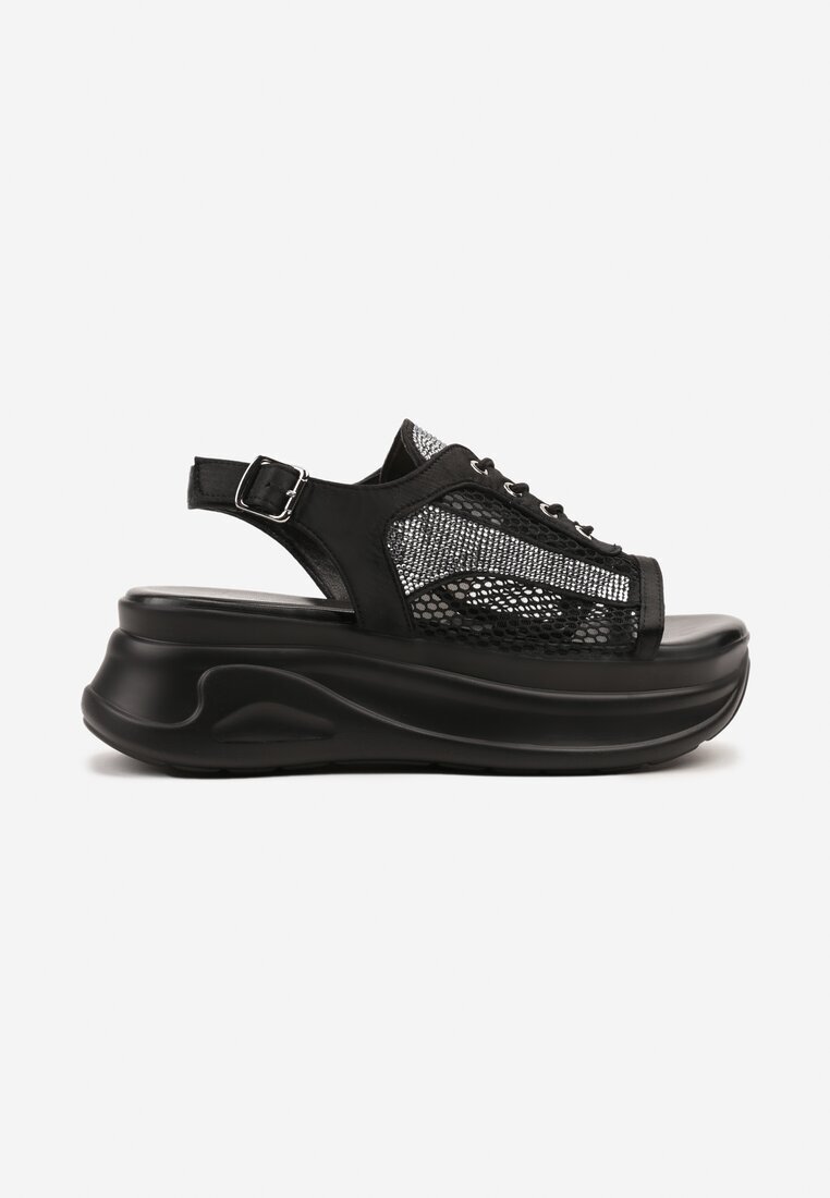 mellisa Sandale Sneakers Negre Peep Toe cu plasă Sorialise