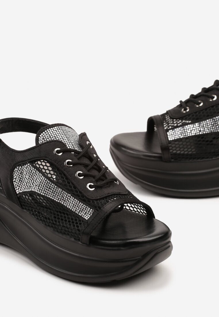 mellisa Sandale Sneakers Negre Peep Toe cu plasă Sorialise