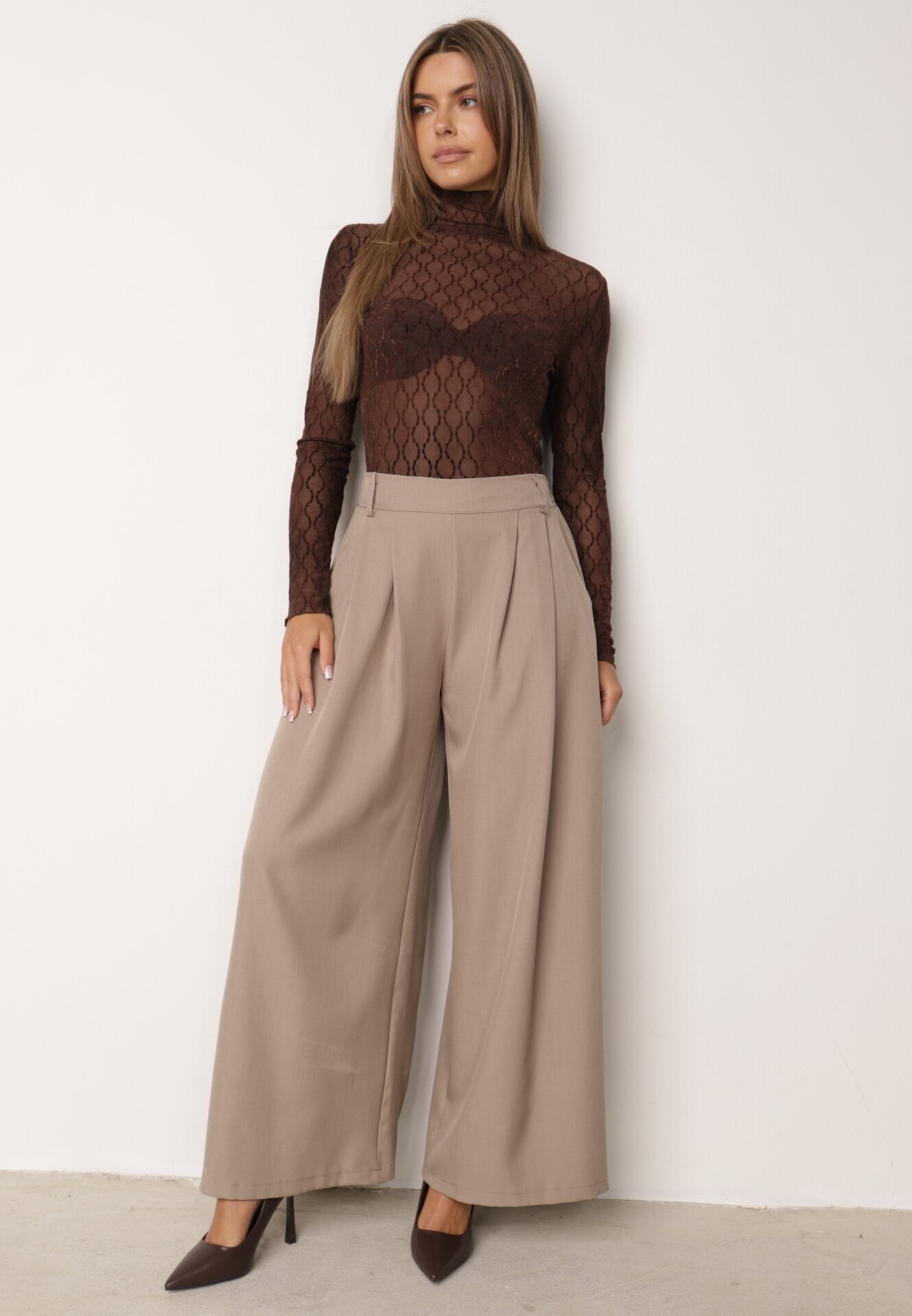 melya by melody Bluză din material transparent de dantelă cu model geometric Arabelle Maro