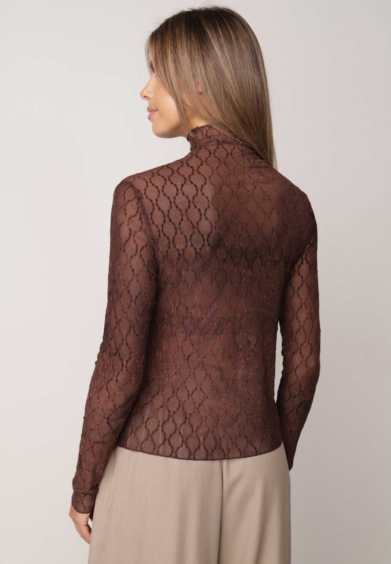 melya by melody Bluză din material transparent de dantelă cu model geometric Arabelle Maro