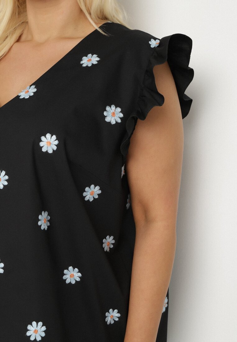 melya by melody Bluză Neagră din Viscoză cu Imprimeu Floral Tolamea