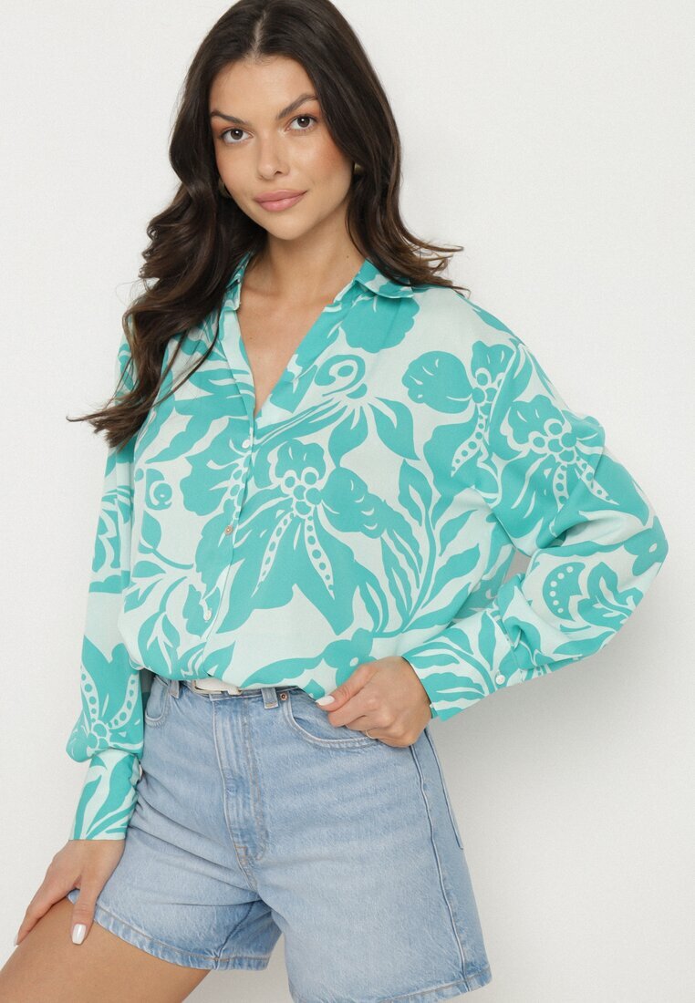melya by melody Cămașă Albastră cu croi lejer cu imprimeu floral Edala