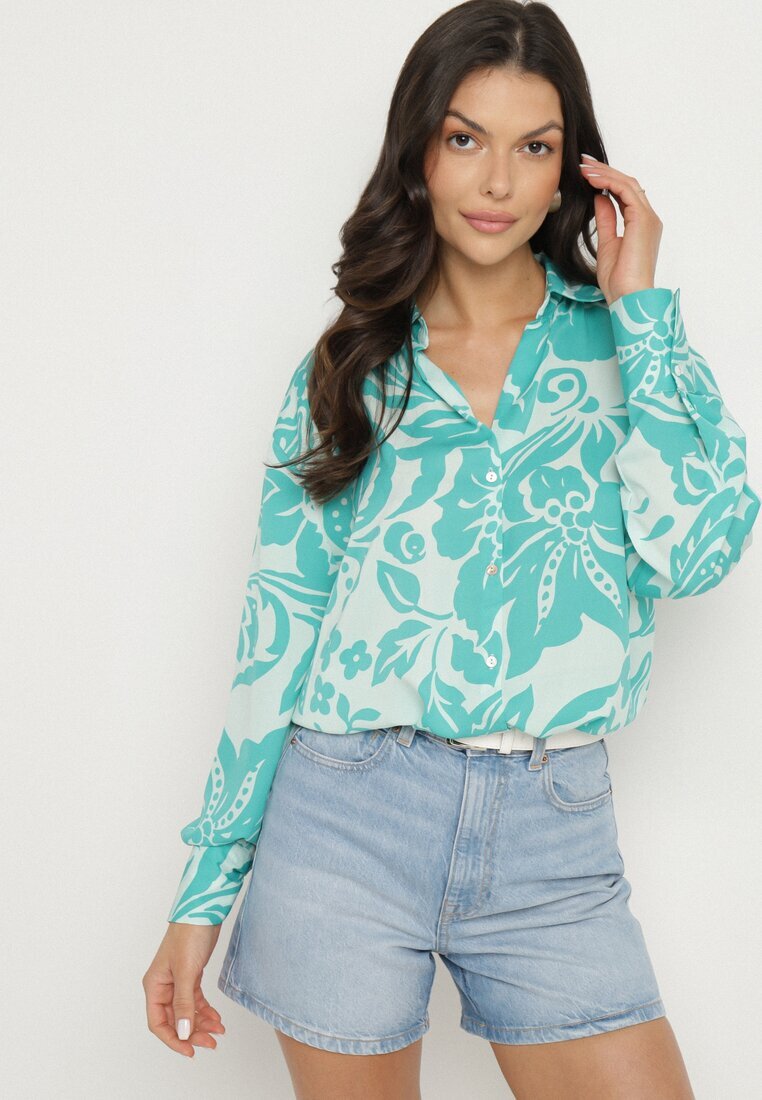melya by melody Cămașă Albastră cu croi lejer cu imprimeu floral Edala