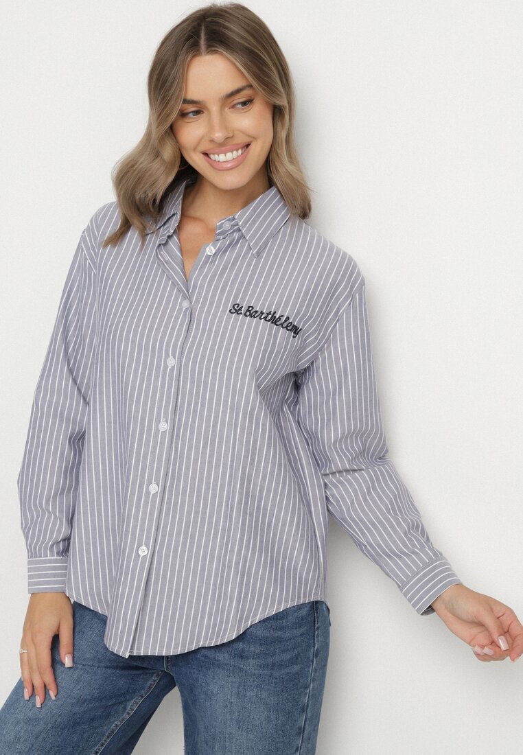 melya by melody Cămașă Bleumarin în Dungi Decorată cu Broderie Denelle