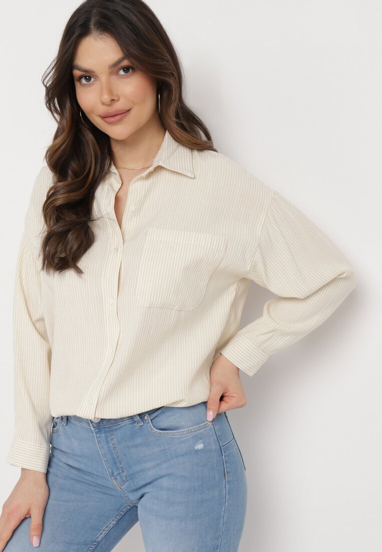 melya by melody Cămașă de bumbac bej cu model în dungi Irviana