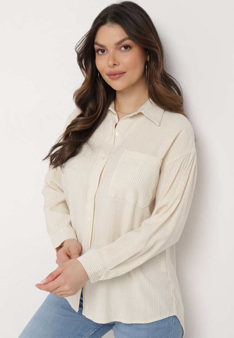 melya by melody Cămașă de bumbac bej cu model în dungi Irviana
