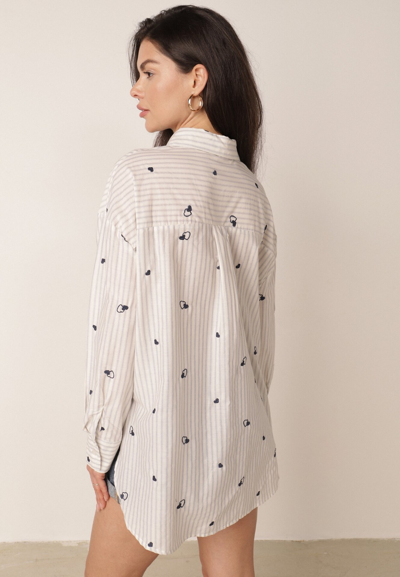 melya by melody Cămașă de vară din bumbac croi oversize cu dungi și broderie Deinaris Albastră