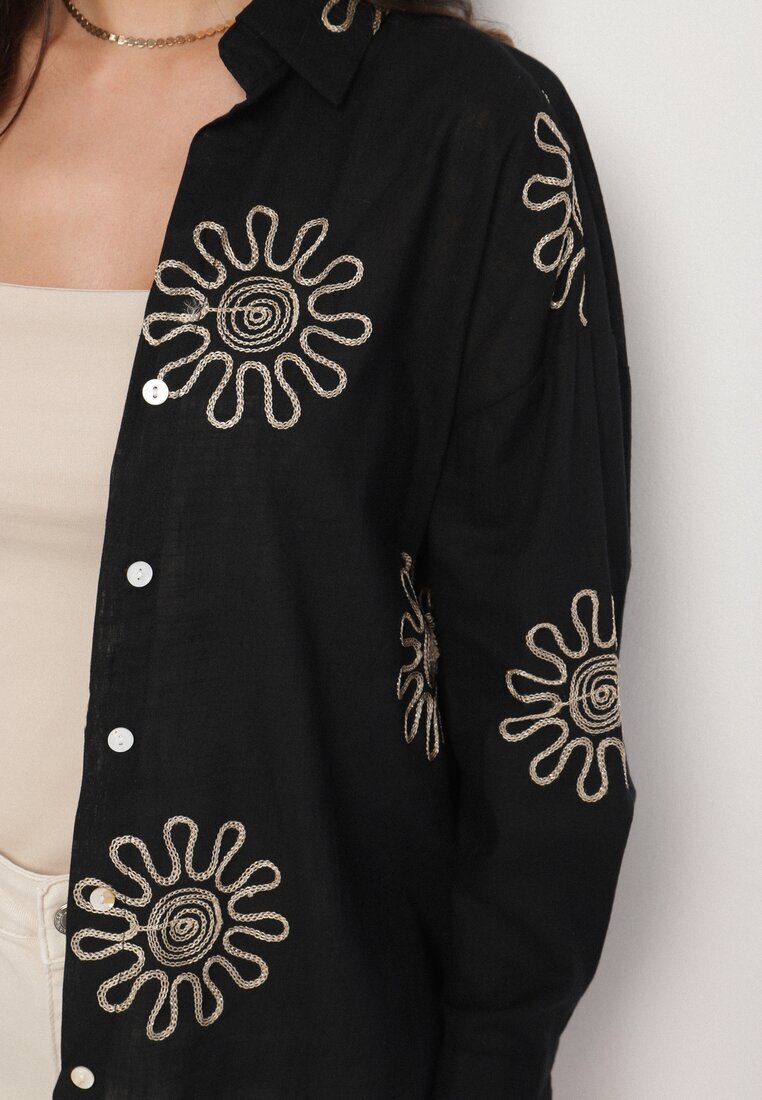 melya by melody Cămașă Neagră din Bumbac cu In Decorată cu Broderie Terkio
