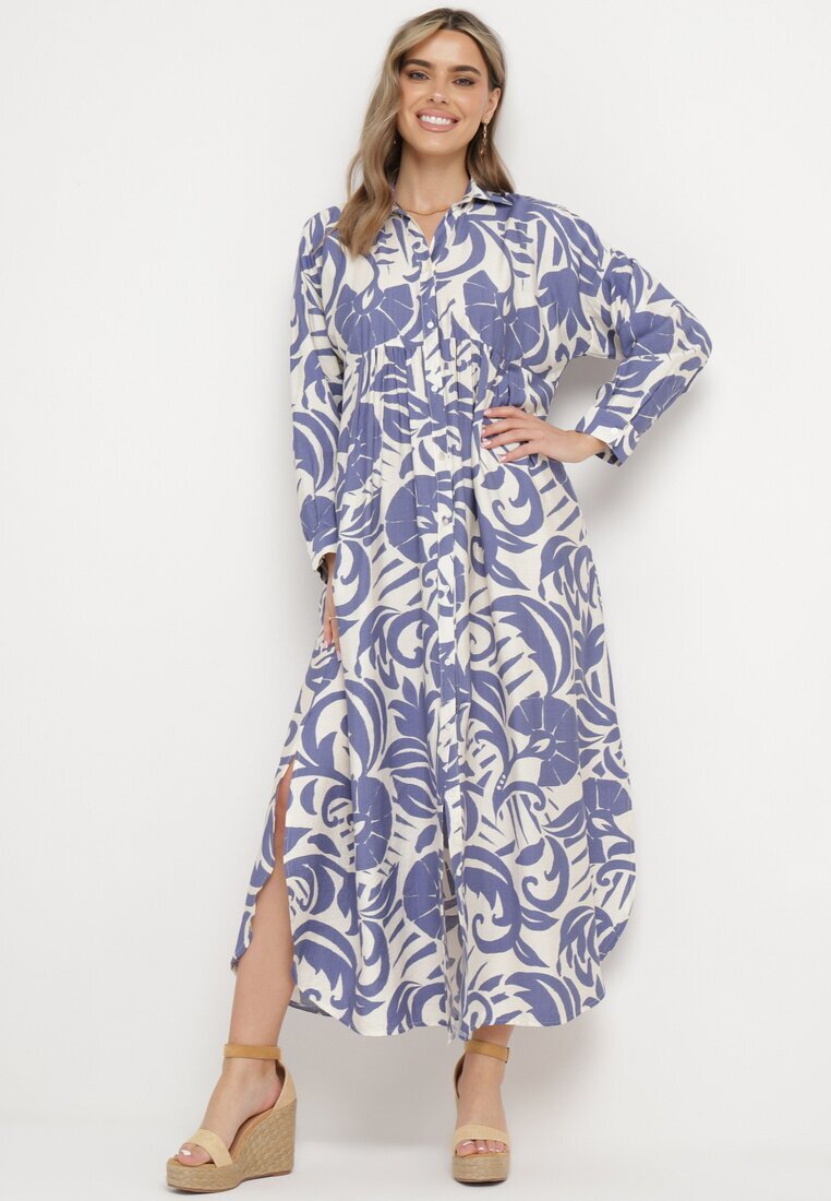 melya by melody Cămașă-rochie Alb-Violet cu nasturi cu volan Lavernia