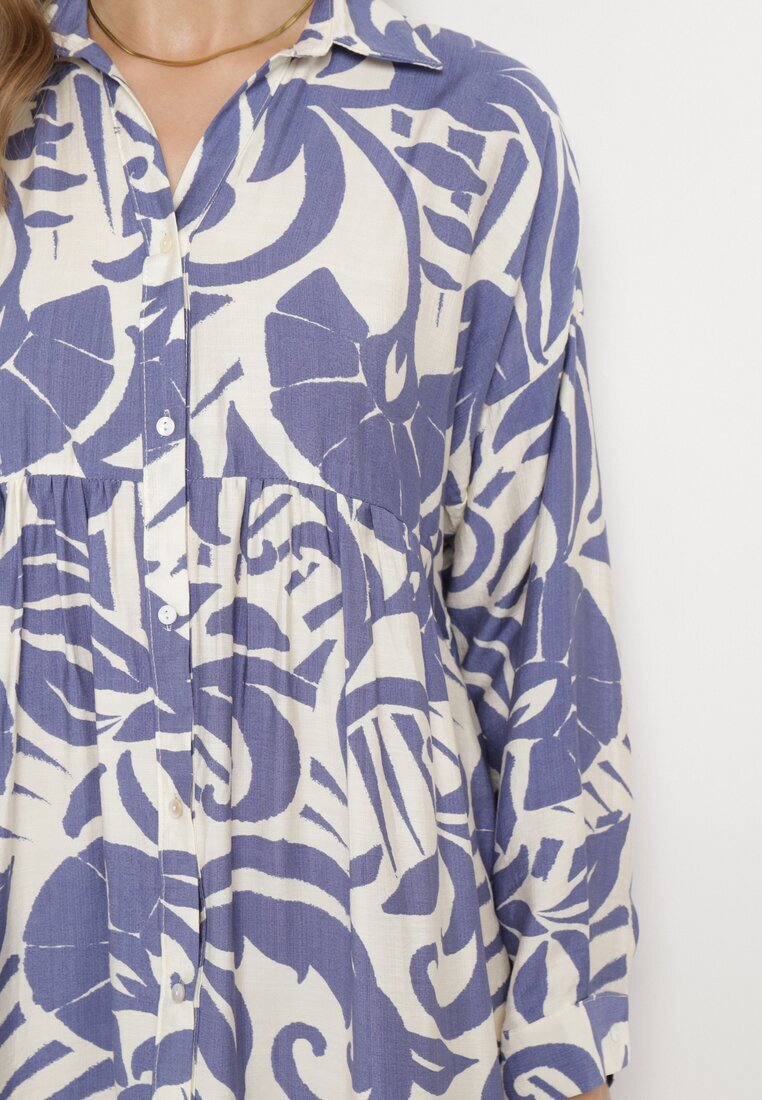 melya by melody Cămașă-rochie Alb-Violet cu nasturi cu volan Lavernia