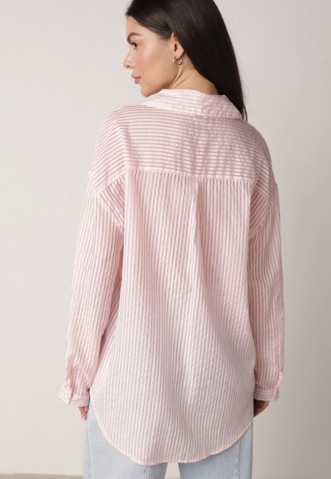 melya by melody Cămașă Roz Croială oversize din Tencel în dungi Decorată cu broderie Tidine