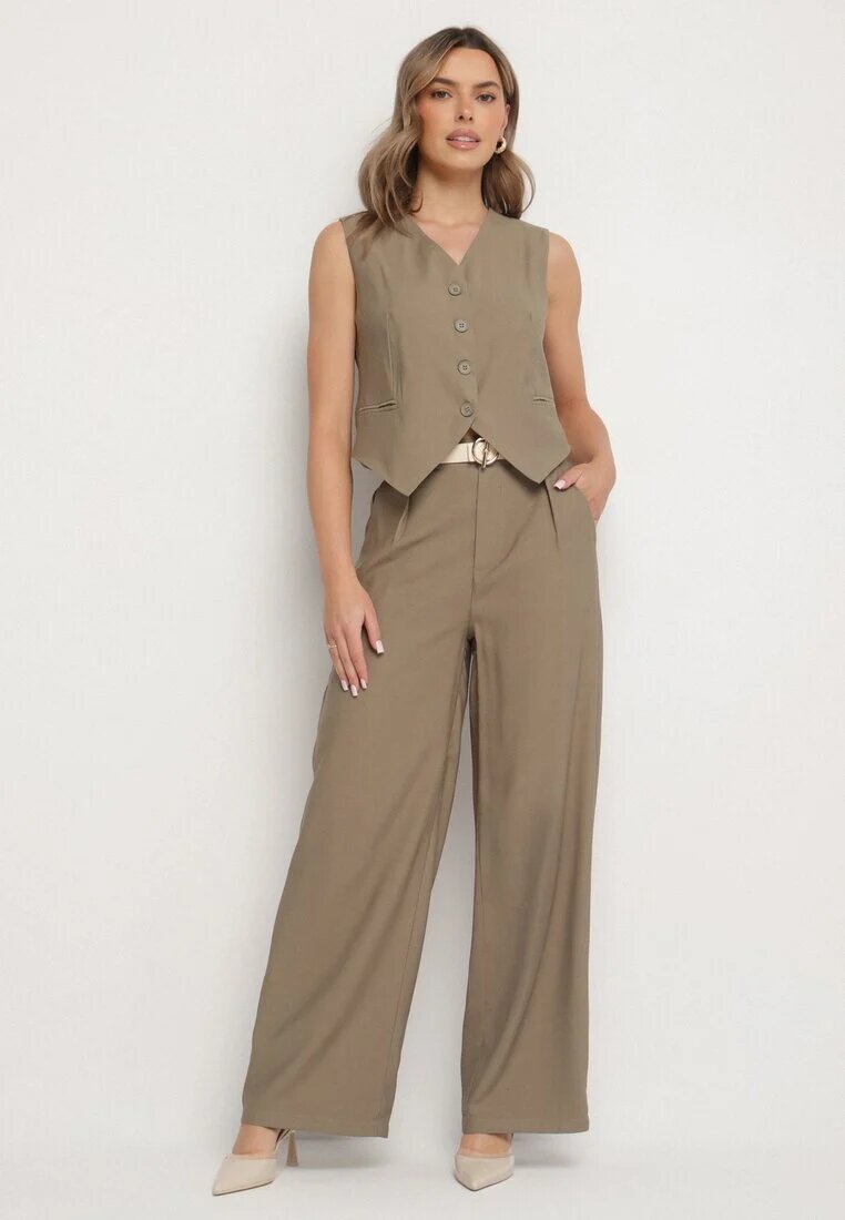 melya by melody Costum Verde din Viscoză Pantaloni și Vestă Sorveia