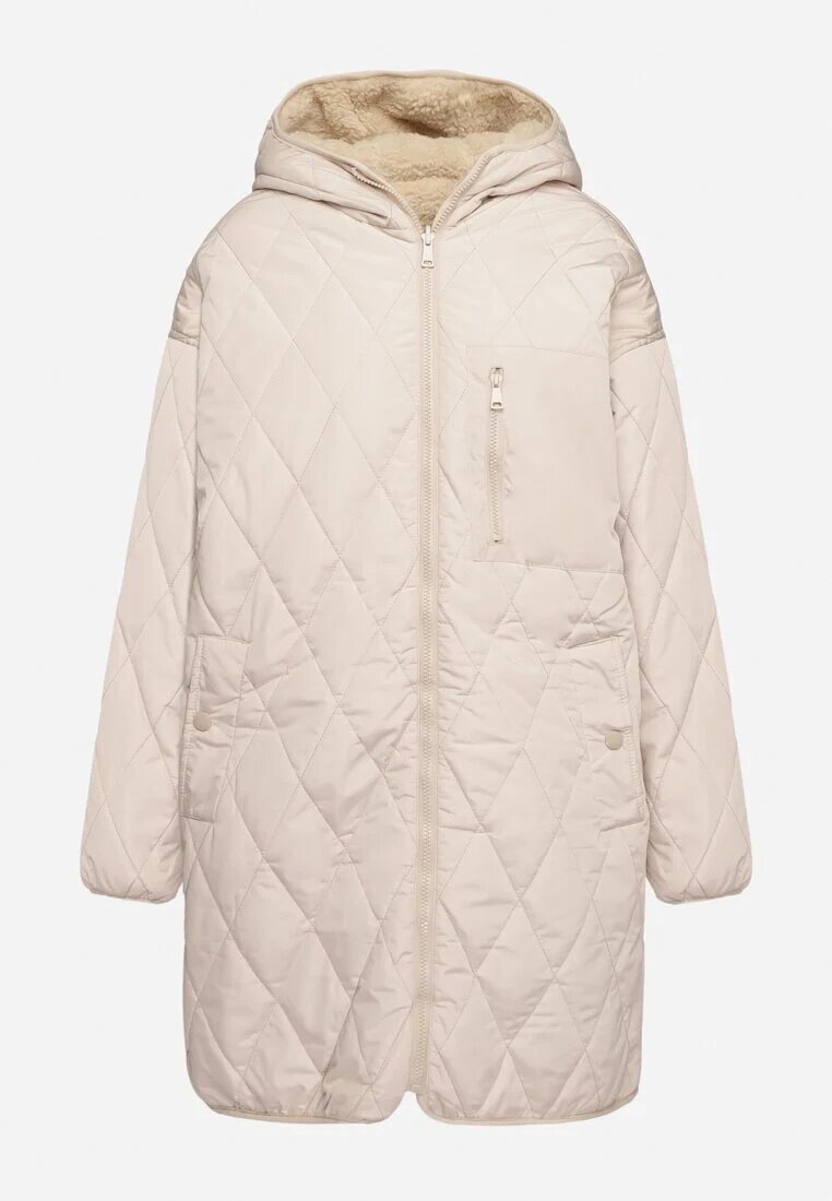 melya by melody Geacă Bej deschis Reversibilă cu matlasare blană croială dreaptă și glugă Emiriselle